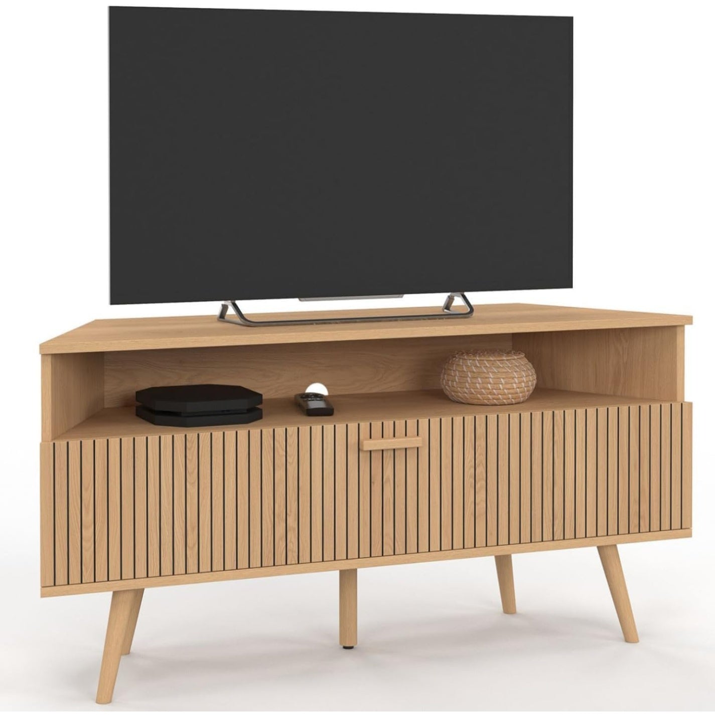 TV-Eckschrank mit Tür und Lamellenoptik, 110 cm