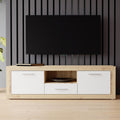 TV-Lowboard mit 2 Türen und 1 Schublade aus Holzwerkstoff in Artisan-Eiche und Weiß, 147,7 × 49,8 × 41 cm