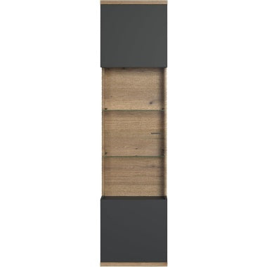 Vitrine in Anthrazit und Evoke-Eiche mit 6 Fächern, 51 × 205 × 37 cm