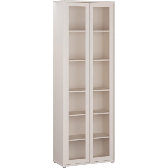 Vitrinenschrank mit 2 Türen und 10 Einlegeböden aus Holzwerkstoff in Kaschmirbeige, 74,5 × 214,3 × 34,9 cm