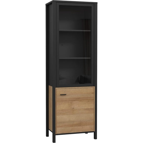 Vitrine mit 2 Türen aus Holzwerkstoff in Schwarz und Riviera-Eiche, 64,8 × 193,9 × 40,2 cm