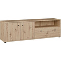 TV-Lowboard mit 2 Türen, 1 Schublade und offenem Fach aus Holzwerkstoff in Artisan-Eiche, 143,9 × 43,9 × 34,8 cm