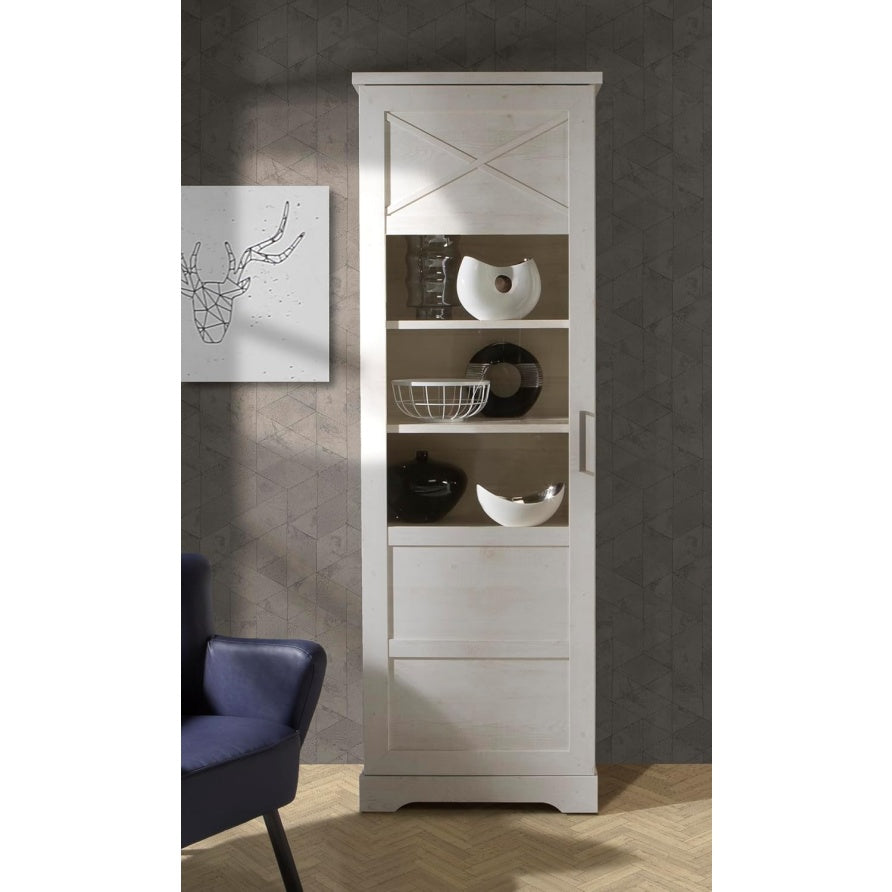 Vitrine mit 2 Türen aus Holzwerkstoff in Weiß und Pinienholzdekor, 68,5 × 206,2 × 42 cm