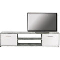 TV-Unterschrank mit 2 Türen aus Holzwerkstoff in Hellgrauer Betonoptik und Weiß, 160 × 38 × 42 cm