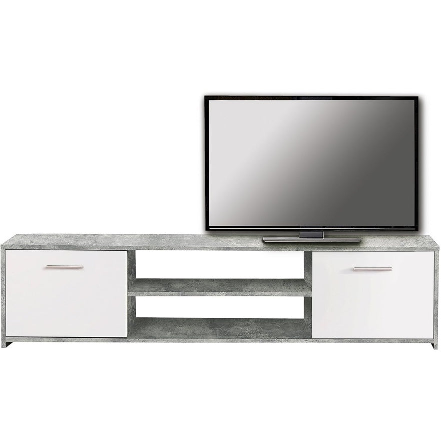 TV-Unterschrank mit 2 Türen aus Holzwerkstoff in Hellgrauer Betonoptik und Weiß, 160 × 38 × 42 cm