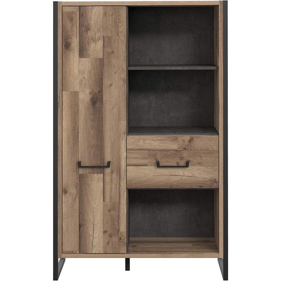 Regalschrank mit 2 Türen aus Holzwerkstoff in Stabeiche und dunkelgrauer Betonoptik, 94,1 × 151,5 × 41,5 cm