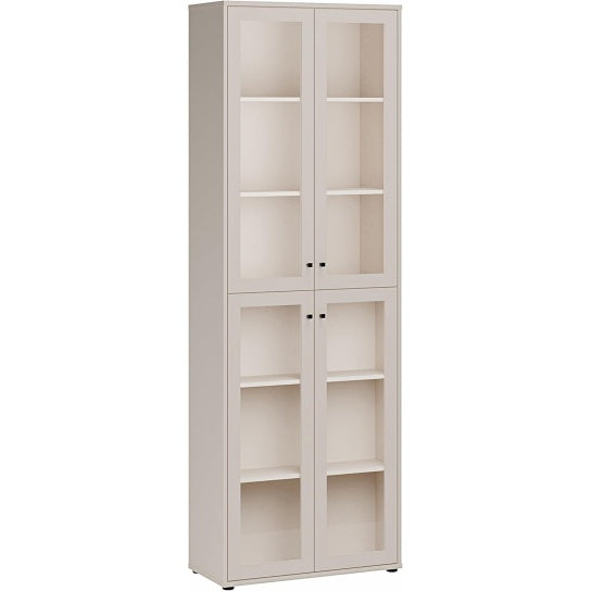 Vitrine mit 4 Glastüren aus Holzwerkstoff in Kaschmirbeige, 73,7 × 216,7 × 34,8 cm